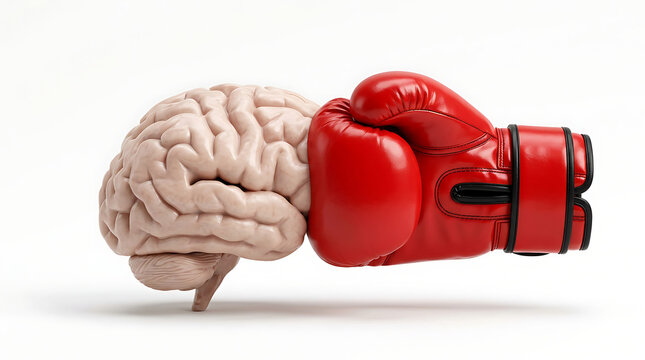 Brain and boxing glove composition symbolizing mental strength and determination