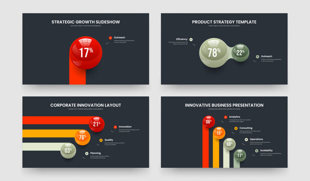 Clean Profile 1 2 3 4 Element Diagram Slide Layout Bundle. Minimalist Showcase One Two Three Four Option Chart Slideshow Template Vector Illustration Set.