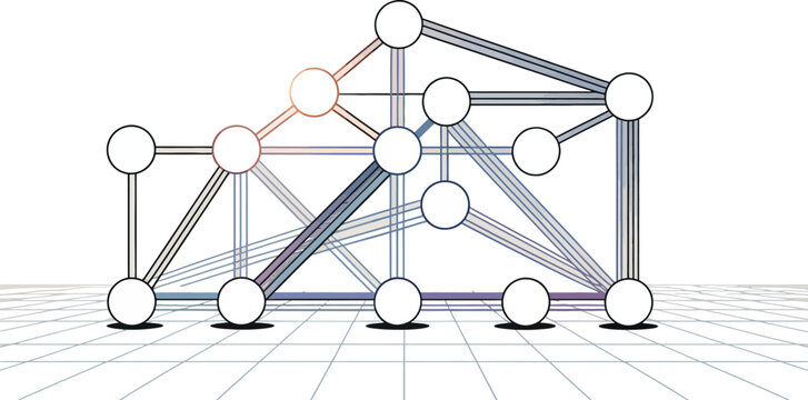 Networked Connections: An abstract representation of a complex network, with interconnected nodes and lines, illustrating concepts of data flow, technology, and digital relationships on a grid plane.