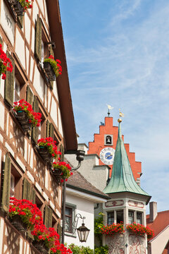 Charming half-timbered houses in Meersburg's Oberstadt district offer a picturesque view of Baden-Wurttemberg, Germany