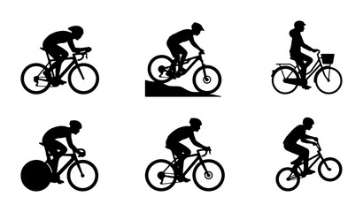 Fototapeta premium Diverse Bicycle Silhouettes: Road, Mountain, BMX, Commuter, Track Cycling Icons