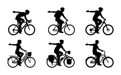 Naklejka premium Cyclist Silhouettes: Diverse Riders on Bicycles, Vector Set for Sport and Lifestyle Graphics