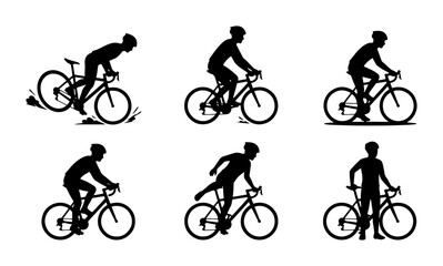 Naklejka premium Cyclist Silhouette Set, Bicycle Rider Poses, Sports Action Vector Icons, Cycling Lifestyle Graphics