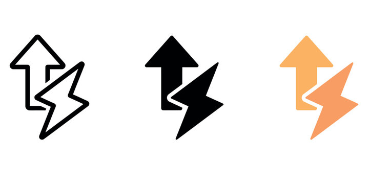 Set of three energy boost icons with arrow and lightning bolt symbols for digital interface design.