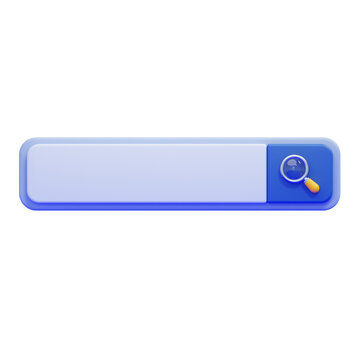 3D rendered search bar interface element with a magnifying glass icon for web design and digital application user interface