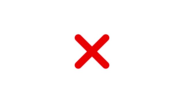 Red x mark animation for error notification and rejection feedback red cross decline