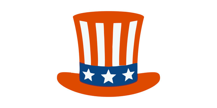 Uncle sam top hat illustration featuring orange and white stripes with blue star band for independence day celebration.