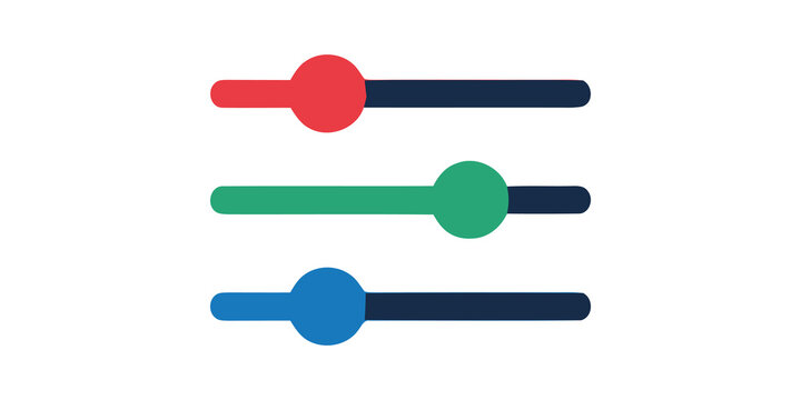 Colorful slider control buttons with flat circles on horizontal bars for interface settings or volume level adjustment.