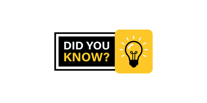 Did you know banner graphic featuring black rectangle with yellow lightbulb icon is ideal for trivia and educational facts.