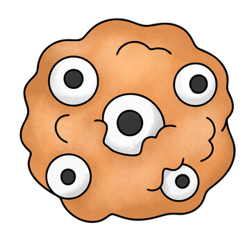creepy monster cookie with multiple eyeballs icing decoration spooky halloween vector graphic isolated on transparent background