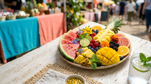 Fresh fruit platter on elegant table