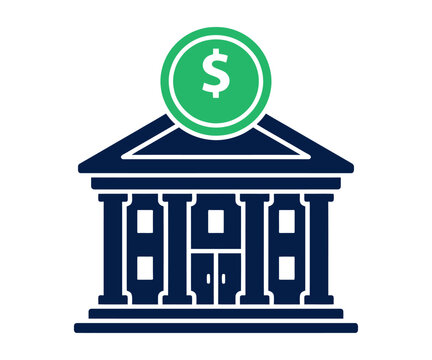 Federal reserve bank building with dollar coin icon