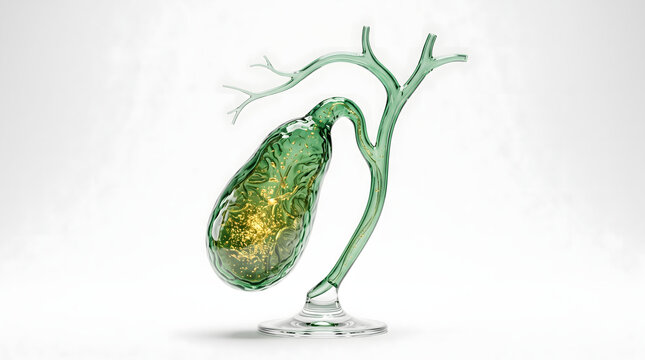 AI-generated sophisticated healthcare advertising, emerald gallbladder, metabolic health, white background, 8K