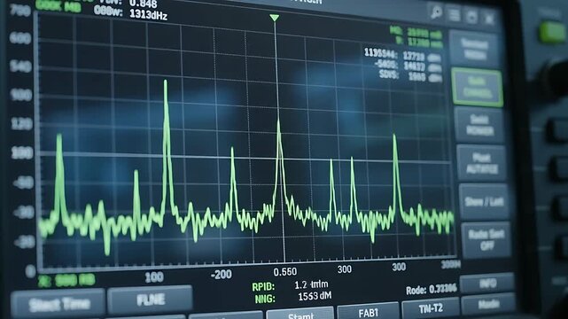 Oscilloscope Waveforms Animating Across Multiple Screens, Displaying Fluctuating Data Patterns and Technical Analysis.