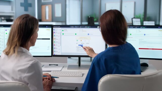 Woman In Healthcare Office Reviews Patient Billing Data