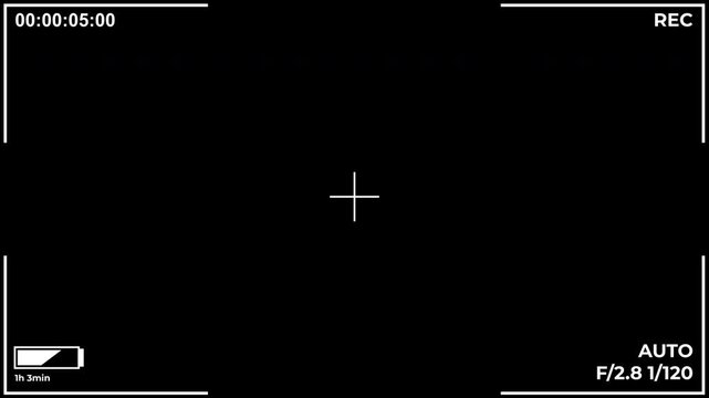 Cinematic Camera HUD Interface With Recording Status, Timecode, Battery Level and Manual Exposure Display on alpha channel