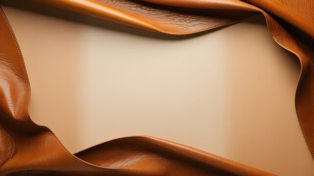 Elegant brown leather fabric draped gracefully creating a soft copy space frame for luxury product displays