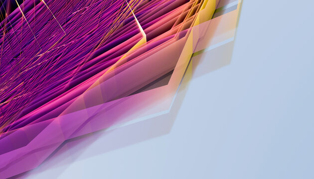 An abstract artwork showing colorful overlapping geometric layers