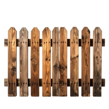 A rustic wooden picket fence stands against a stark black background.