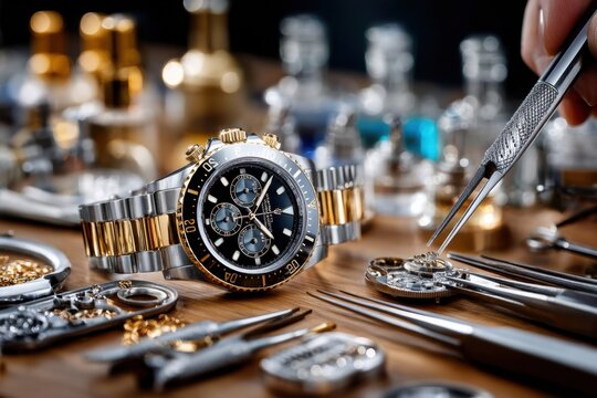 Watchmaker Repairing Luxury Watch on Workbench