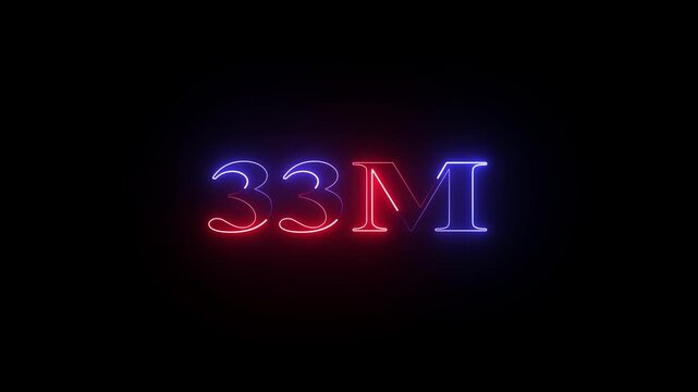33 Million follower calibration, online community appreciation animation on black background,social media followers celebration digital neon motion background