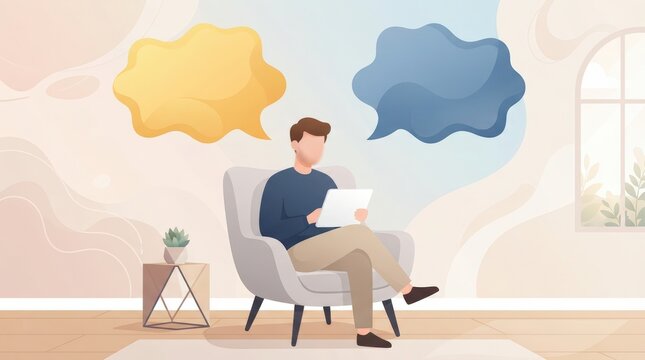 Bright, cheerful 3D vector illustration of a focused young professional using a tablet, ideal for marketing, web design, and creative project presentations with a modern and engaging mood.