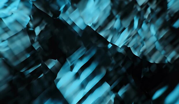A dynamic abstract pattern of dark and light blue shapes creating a vivid depth
