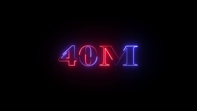 40 Million follower calibration, online community appreciation animation on black background,social media followers celebration digital neon motion background