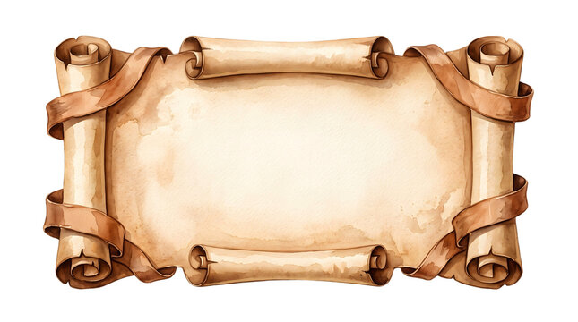 Vintage Scroll Brown ribbon vintage paper ribbon background watercolor old paper scroll or parchment with a place for lettering watercolor hand illustration Ai generative png