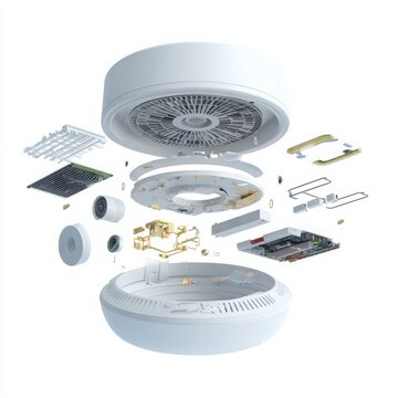 exploded view, smart smoke detector, smoke detector, smoke alarm