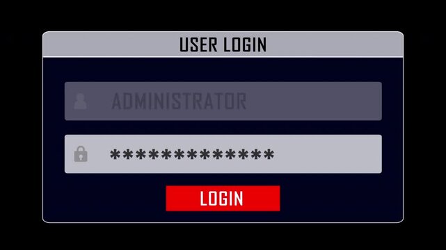 CONNECTION DOWN User Login Interface Animation on Alpha Channel, Loop

