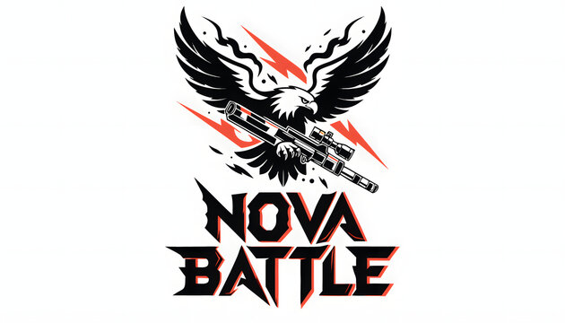 Black and red eagle holding sniper rifle logo for battle royale gaming esport team or military brand.
