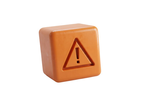 Orange warning sign cube with exclamation mark for alert and danger notification representing caution and important message on isolated background.