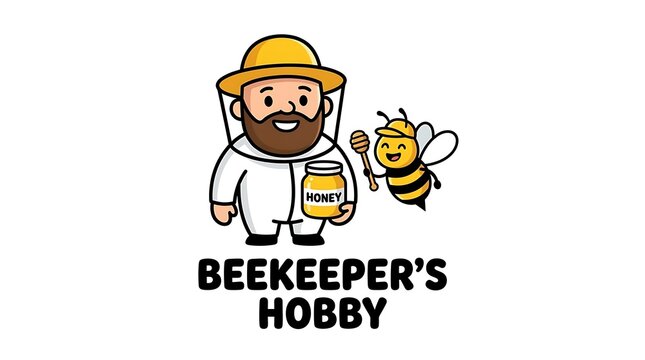 Beekeeper mascot logo with honey bee and jar.