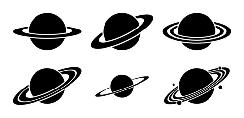 Ringed Planet Icons, Celestial Body Graphics, Space Exploration Symbols, Cosmic Objects © Raka