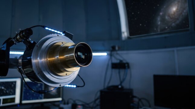 Celestial science instruments observing distant celestial phenomena from mountain station