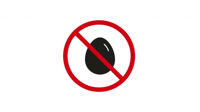 No Egg Solid Animated Icon With Alpha Channel. Allergy Warning, Dietary Restriction, And Vegan Motion Graphic. Food Intolerance And Health Awareness. On Transparent Background