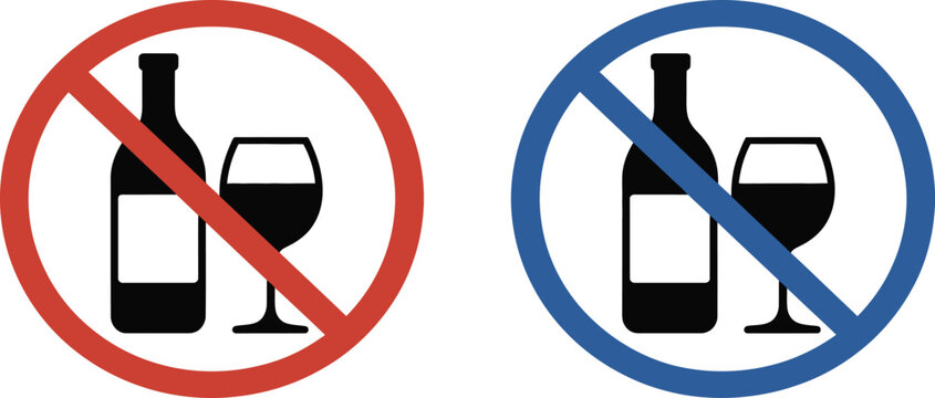 no alcohol icon set, restricted drinking prohibition symbols, beverage ban warning signs and safety vector illustration