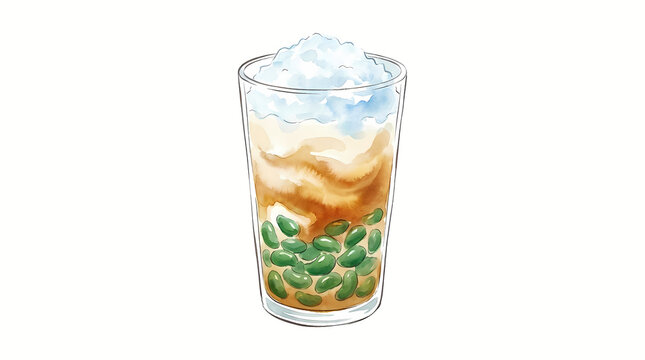 Indonesian Es Cendol Dawet Iced Dessert Watercolor Clipart