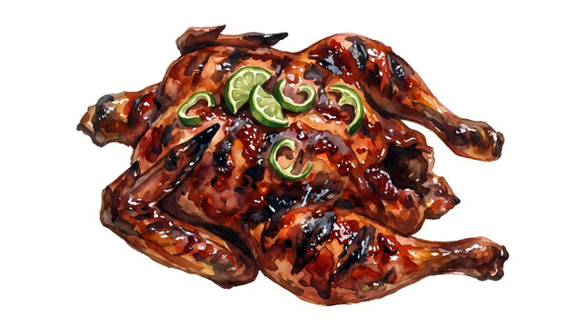 Indonesian Ayam Bakar Taliwang Grilled Chicken Watercolor Clipart