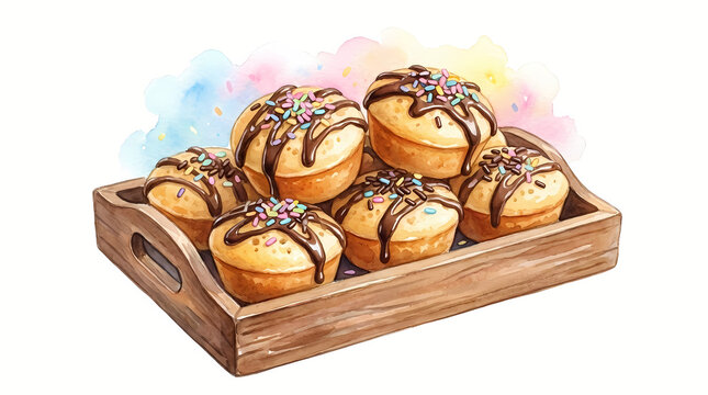 Indonesian Kue Cubit Mini Pinch Cakes Watercolor Clipart