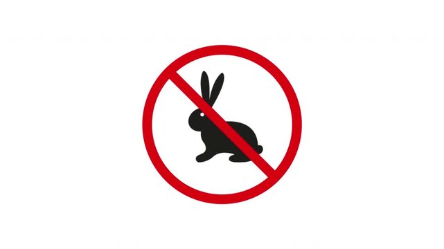 No Rabbits Allowed Solid Animated Icon With Alpha Channel. Animal Restriction, Prohibition, And Wildlife Control Silhouette Motion Graphic. Pet-Free Zone Indication. On Transparent Background
