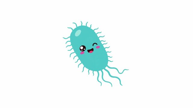 Cute blue cartoon bacteria characters with smiling faces