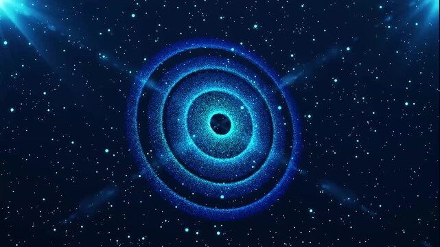 glowing blue galaxy journey through futuristic spiral rings, cosmic stars and sparkling particles, deep space exploration with mysterious nebula, endless universe and breathtaking 3d animation