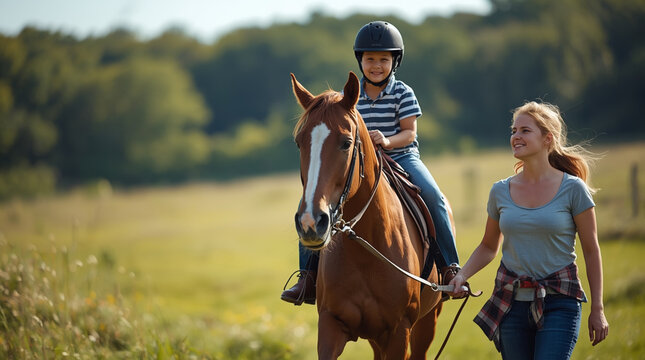 Child Bonding with Horse in Equine Therapy Setting