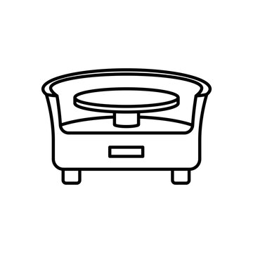 Line art icon of a heavy-duty manual kick wheel pottery throwing station.