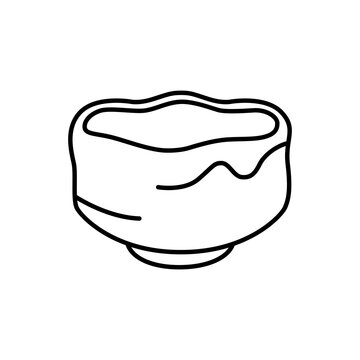 Line art icon of an organic handmade wabi-sabi ceramic tea bowl.