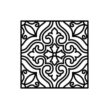 Line art icon of a decorative square ceramic tile with intricate filigree patterns.