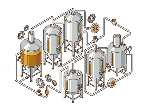 Large industrial brewing tanks showcasing the beer fermentation process in a brewery