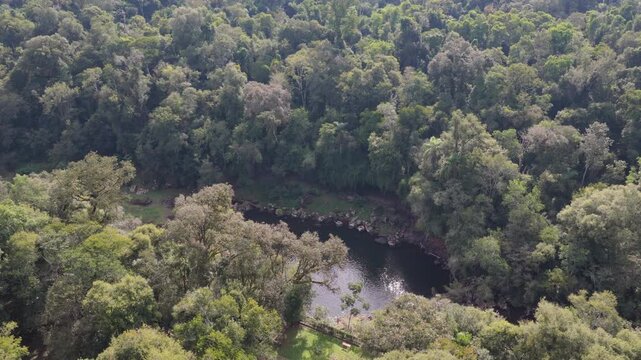 Aerial Lush Landscape of Natural National Park Municipal Gruta India in Misiones Province Argentina Protected Zone